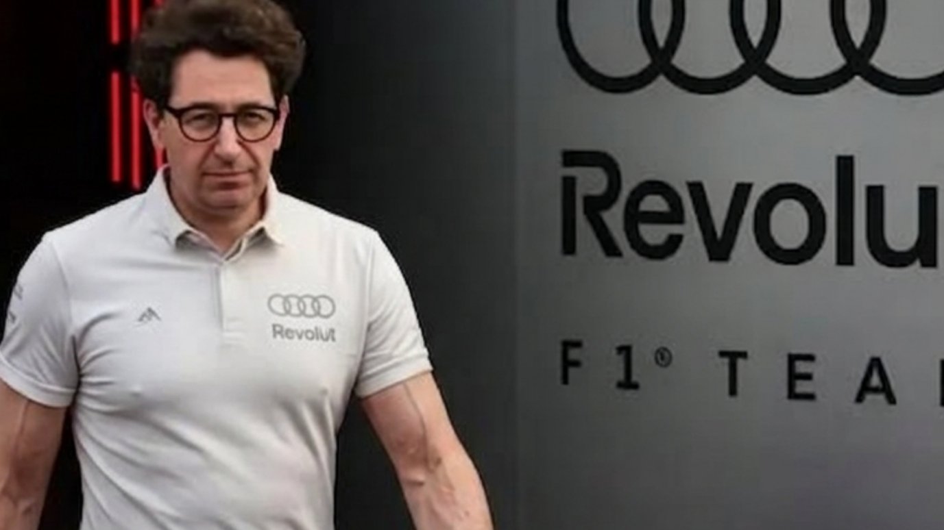 Mattia Binotto in Audi F1 Team apparel during the 2026 leadership transition following Jonathan Wheatley's departure.