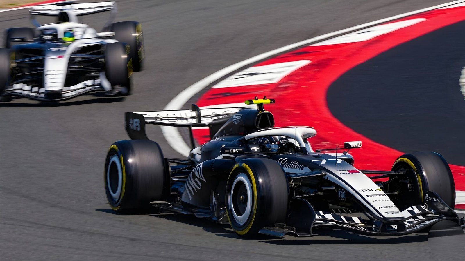 Cadillac F1 Suzuka Progress: Pérez Radio Reveals 2026 Gains 1 Sergio Perez driving the Cadillac MAC-26 Formula 1 car during the 2026 Japanese Grand Prix at Suzuka Circuit, followed by another competitor.