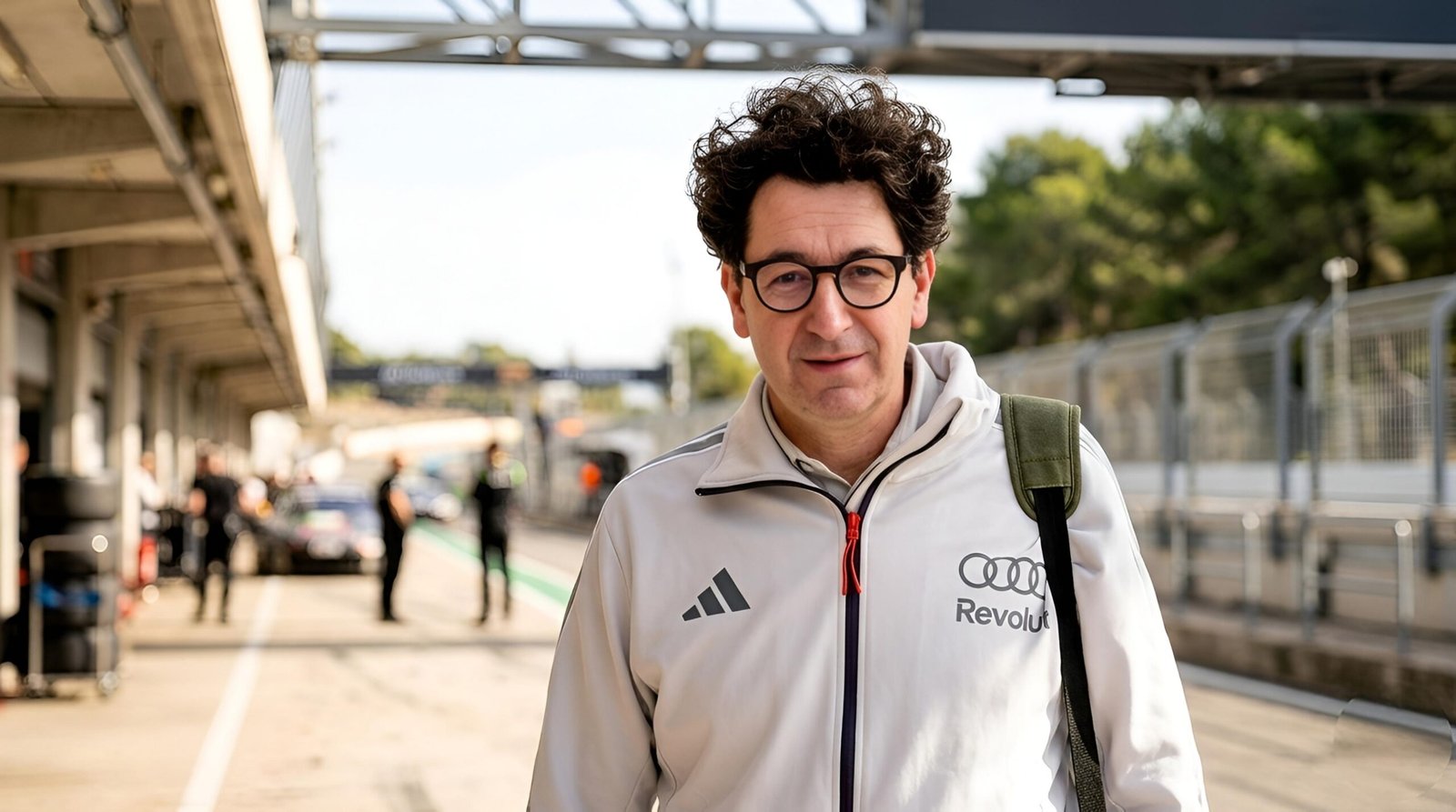 Audi F1: Binotto Takes Full Control After Wheatley Exit 1 Mattia Binotto in Audi F1 team gear at a race track following his leadership consolidation