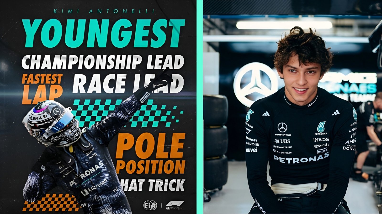 Kimi Antonelli Mercedes F1 driver youngest to lead championship pole position and hat trick