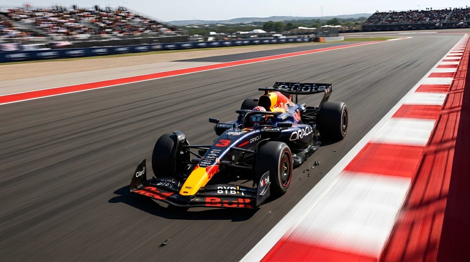 Red Bull RB22 F1 car on track showing 2026 active aero wing and Oracle RBPT-Ford livery design